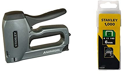 STANLEY Heavy Duty Staple Gun/Brad Nailer, 0-TR250 & Stanley 1-TRA704TType G Staples, Silver, 6 mm, Set of 1000 Piece, Yellow