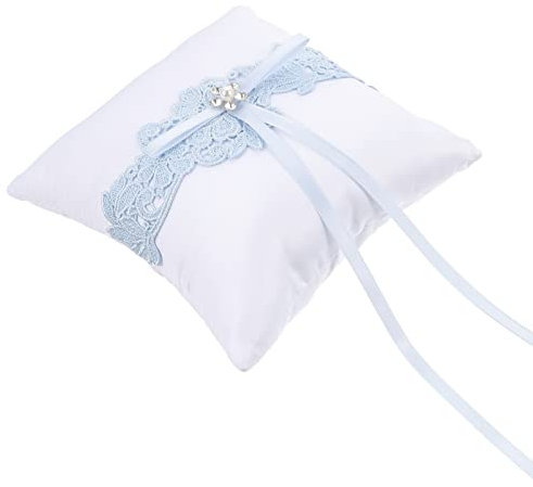 VALICLUD Wedding Ring Pillow Bowknot Ring Cushion Delicate Lace Pearl Wedding Ring Pillow Wedding Party Bowknot Ring Holder for Wedding Engagement Celebration Party Sky Blue