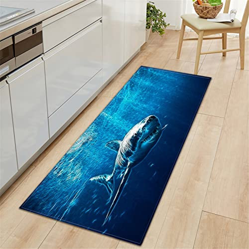 Chickw1 Teppich Wohnzimmer Lang, 3D Hai Drucken Moderne Flauschig Flanell Antirutschunterlage Fläche Teppiche für Kinderzimmer Schlafzimmer Outdoor Küche (Hai-Muster,60x180cm)