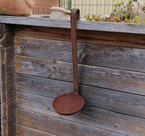 terracotta-toepfe-de Kelle ca.37 cm lang aus Metall Edelrost Rost Deko Garten Sommer Terrasse Balkon Vorgarten Schöpflöffel Vintage Geschirr Mediterran