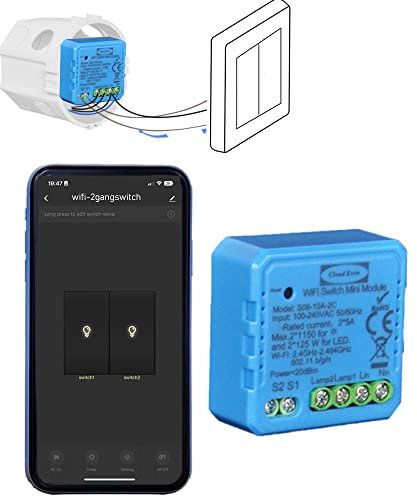 Cloud Even Interruttore WiFi intelligente Relè, Neutro, Deviatore wireless smart switch modul,Telecomando universale con timer, compatibile con Google e Alexa (2gang)