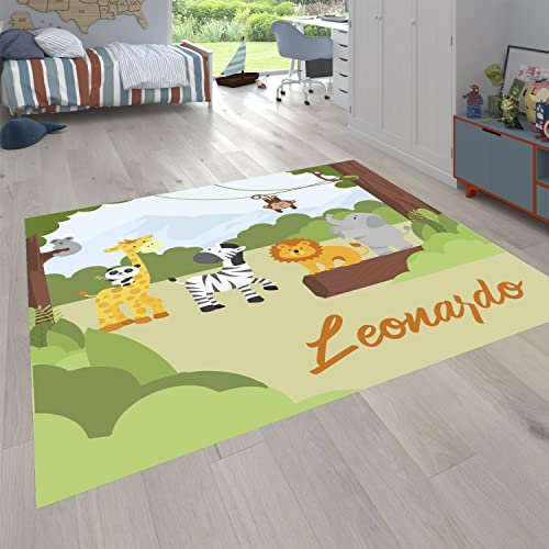 Mat.en Kinderteppich Spielteppich personalisiert mit Druck | Teppich für Kinderzimmer und Spielzimmer für Jungen oder Mädchen mit Wunschnamen (200 x 200 cm, Dschungel)