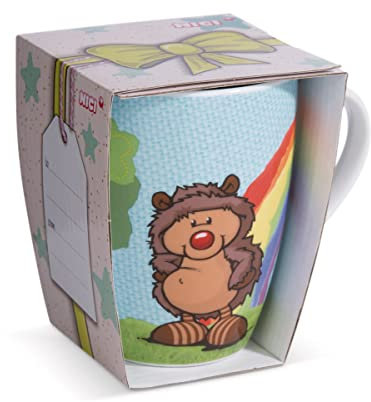 NICI 49166 Igel Hetch Hogan 310ml blau mit Banderole-Teetasse Porzellantasse Henkeltasse Tasse Mug mit Henkel für Kalt-und Heißgetränke, Kaffee, Tee, Milch, Kakao