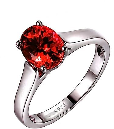 Homxi Sterling Silber 925 Damen,Engagement Trauringe 4 Zinken mit Solitäre Oval Rot Zirkonia Damen Trauringe Silber Größe 52 (16.6)