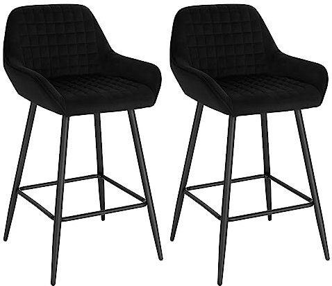 WOLTU Taburete Alto de Bar con Respaldo Marco de MetalAsiento de Terciopelo para Comedor y Cocina, Negro, BH372sz-2