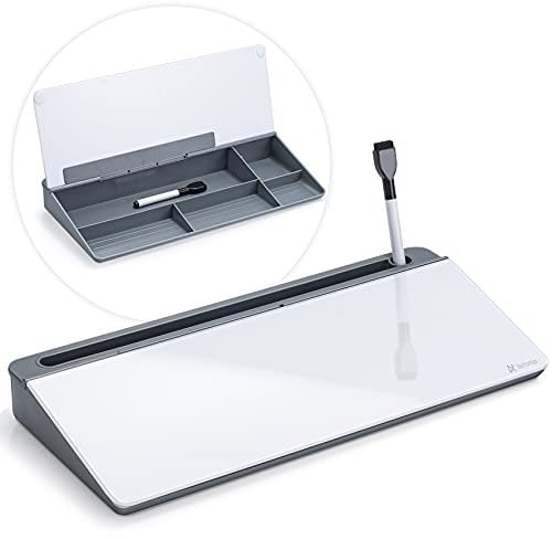 Varhomax Schreibtisch Organizer, Desktop Whiteboard Glas Grau Mit Aufbewahrung Abwischbar, To Do Liste, Notizblock und Tastaturständer für Homeoffice, Büro und Schulbedarf