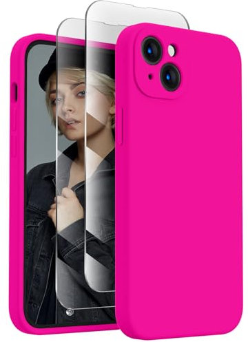 FireNova Designed for iPhone 15 Case, Silicone Upgraded [Camera Protection] Phone Case with [2 Screen Protectors], Soft Anti-Scratch Microfiber Lining Inside, 6.1 inch, Hot Pink