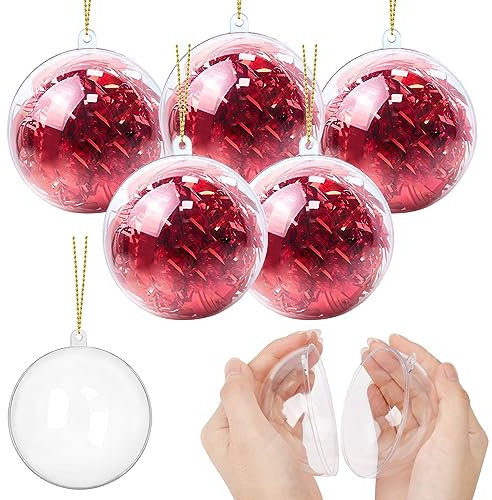 YONTINY 20pcs Clear Christmas Baubles - 8cm Plastic Empty Ornaments to Fill, Transparent Ball for Tree Decoration, Personalised for Wedding, Party, Home Decor