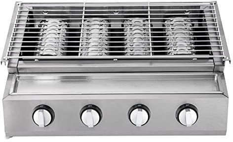JINPRDAMZ Barbacoa de gas de 4 quemadores, altura regulable, parrilla de gas de acero inoxidable, barbacoa de gas para camping, barbacoa de gas natural, barbacoa de mesa gourmet
