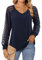 Beluring Blouse for Women Dressy Lace Sleeve Tops Plain V Neck T-Shirt Navy Blue Size 16 18