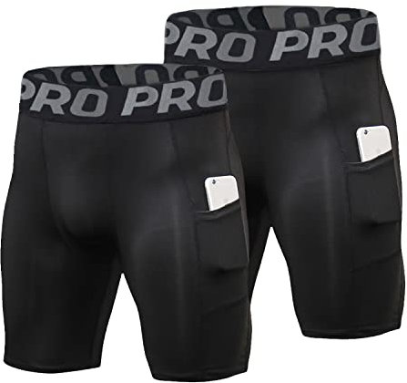 LNFINTDO Herren Kompressions Laufshorts mit Handytasche, Athletic Spandex Sportshorts, Coole trockene Workout-Baselayer-Unterwäsche.
