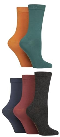 SockShop Ladies Soft Bamboo Socks - Womens, Breathable, Cooling, Plain, Patterned & Striped in a 5 Pair Multipack Size 4-8 Plain Autumn