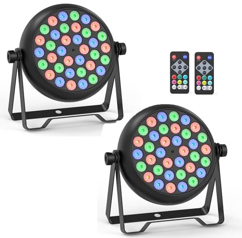 Rtktoup 2PCS RGB Focos Par LED, 36W Luz de Escenario con Control Remoto y 4 Modos de Control, Luces Discoteca para DJ Bar Boda Espectáculo Conciertos Fiesta Navidad Halloween