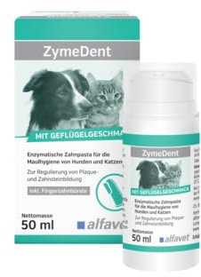 alfavet ZymeDent, Enzymatische Zahnpasta für Hund und Katze bei Plaque, Zahnstein, Maulgeruch und Zahnfleischentzündung, Tube 50ml mit Fingerzahnbürste
