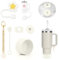 7PCS Tumbler Accessories for Stanley Cup, Includes 3 Straw Covers, 2 Leak Proof Silicone Stoppers, 1 Flower Cup Charm, and 1 Silicone Sleeve for Stanley 30oz 40oz. (Milky white)