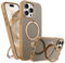 GUAGUA Magnetisch Handyhülle für iPhone 15 Pro Max Hülle [Kompatibel mit MagSafe] mit Ring Ständer Stoßfest Schutzhülle Carbon Fiber Muster Case für iPhone 15 Pro Max (6,7'') Titan Wüstensand