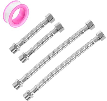 4 Stück Flexschlauch 3/8, Edelstahl Flexschlauch 3/8 Zoll mit Dichtungsband, 20cm/10cm Flexibler Armaturenschlauch Verlängerung für Wasserhahn, Panzerschlauch 3/8 Überwurf und Außengewinde