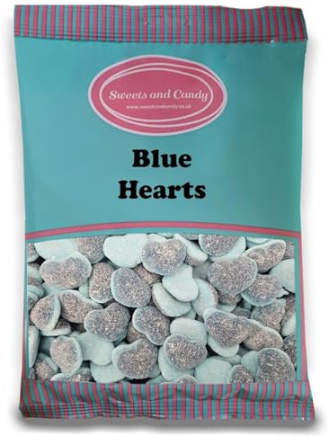 Sweets and Candy® Blue Hearts 1Kg - Retro Blue Jelly Sweets with a Sugar Coating - Bulk 1 Kilo Bag - A Perfect Pick and Mix Gift Idea
