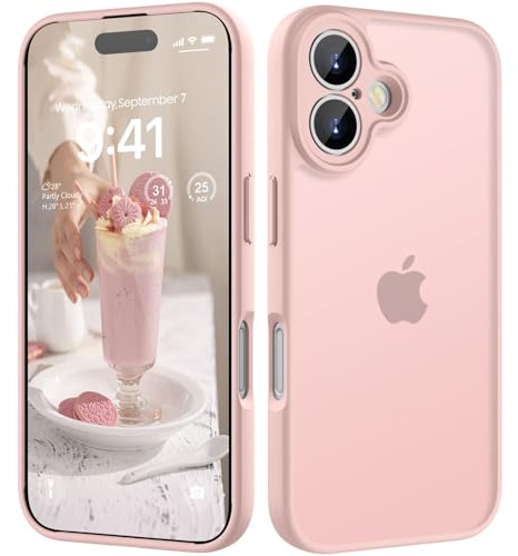 KPPIT for iPhone 16 case,Pink | [Shockproof Military Grade Drop Protection] [Frosted Translucent]