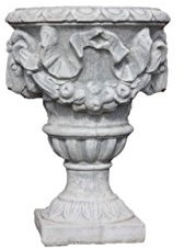 Amphore mit Widderköpfen, zum bepflanzen, aus Steinguss, Frostfest