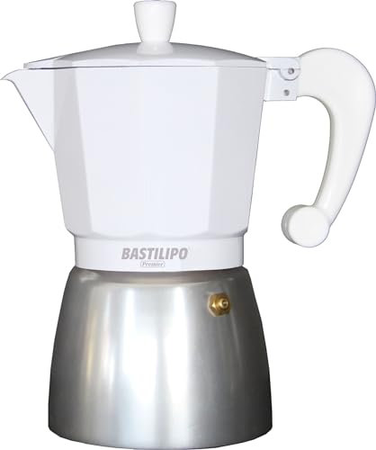 Bastilipo - Cafetera de aluminio de 9 tazas, interior con tratamiento anti oxido, asa aislante blanca, Colori-9-blanco