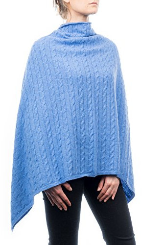 Dalle Piane Cashmere - Poncho mit Zopf aus Kaschmir-Gemisch - für Damen, Farbe: Himmel, Einheitsgröße