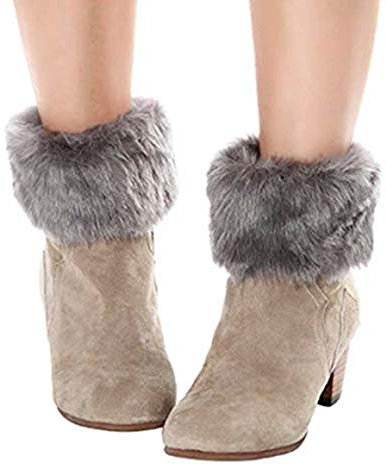ITODA Beinstulpen Winter Legwarmer Damen Grobstrickstulpen Kunstpelz Stiefelstulpen Beinwärmer Strick Beinstrümpfe Mädchen Strickstiefel Warm Bein Stulpen Kurz Strümpfe Grobstrick Kniestrumpf