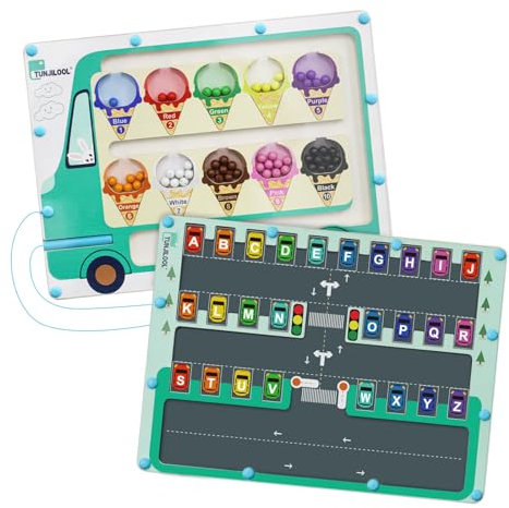 TUNJILOOL Jeu Magnétique 2-en-1 Lettres Chiffres Montessori, Tableau Éducatif Double Face avec Labyrinthe Comptage, Jouet Motricité Fine pour Développement des Enfants