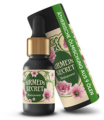 Airmed's Secret - Brainpower (15ml) | Ätherische Aroma Öle Mischung für Konzentration und Leichter Lernen| Lern- und Prüfungsöl | 9 Essential Oils der Aromatherapie | Duftöle für den Diffuser