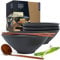 Moritz & Moritz Large Ramen Bowl Set of 4 - Ceramic Japanese Noodle Bowls 1300ml / 44 Oz - Ø 24cm - Matte Black - with Wooden Chopsticks & Spoons - Asian Soup Bowls for Ramen Pho Udon
