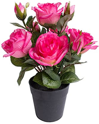 Nova-Nature künstlicher Rosenbusch mit 5 Rosen und 4 Knospen im schwarzen Kunststofftopf (Beauty)
