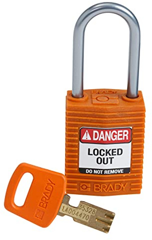 Brady (CPT-ORG-38AL-KD) SafeKey Nylon Lockout-Vorhängeschloss - kompakt Mit Aluminium Bügel 38.00 mm Orange KD - Verschiedenschließende Schlösser 1 Stück