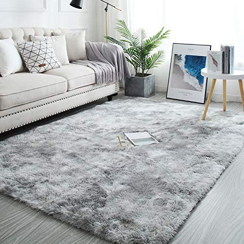 Pauwer Hochflor Teppich Groß Weich 160 x 230 cm wohnzimmerteppich Flauschiger Waschbar Teppich Bettvorleger für Schlafzimmer Wohnzimmer, Grau