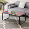 LEMROE Table basse simple avec verre trempé et cadre en métal, table basse rectangulaire minimaliste pour salon, table d'appoint industrielle (multicolore)