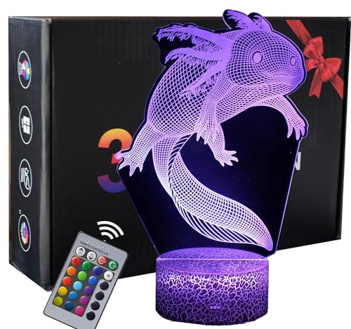 INTUPGD Axolotl Nachtlicht für Kinder, 3D Licht Lampe 16 Farbändernde mit Fernbedienung, Geschenke Geburtstag Schlafzimmer Dekor Lampe