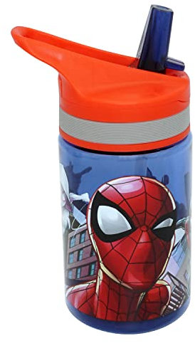 Marvel Spiderman Gym Water Bottle, 400ml Leakproof Design Water Bottle, BPA Free Tritan Drinking Bottle with Carry Handle for Gym, Travel Yoga Fitness Camping Sport Bottle Juice for Childrens Boys