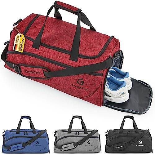 Gympathy® Sporttasche für Damen und Herren | Mit Schuhfach & Nassfach | Trainingstasche für Fitness, Sport & Freizeit | Gym Bag Weekender Reisetasche | Rot