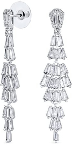 Braut AAA Zirkonia CZ Lineare Statement Traditionelle Asiatische Estate Art Deco Stil Säulen Kronleuchter Ohrringe Für Frauen Prom Silber Beschichtet