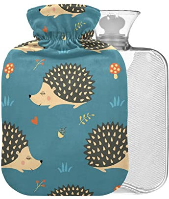 Niedliche handgezeichnete Igel-Wärmflasche mit Bezug, 1 l, kleiner Wärmbeutel für Schmerzlinderung, Krämpfe, BPA-frei