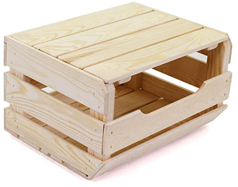 Holzfee Obst Gemüse Kiste Holz stapelbar/Kartoffelkiste/Universal Allzweck Stapelkiste/Holzkiste mit Deckel (Natur)