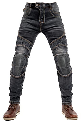 QIYUANT Hombre Pantalones de Motocicleta Moto Jeans Resistencia al Desgarro Casual Retro Elásticos con Equipo de Protección Mejorada Desmontable Anti Caída (Negro, XXL)