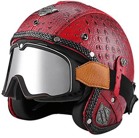MOTESEN Damen Open-Face Helme für Cruiser ABS Herbst-Winter Standard Motorrad Herren Retro Elektrofahrrad PU 3/4 Halbhelm