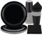 PARTY GO 96 Pcs Black Paper Plates, Party Plates Cups and Napkins Disposable Party Tableware Set Supplies for Birthday Wedding Holiday Graduation Baby Shower Decorations Serve 24 Guests