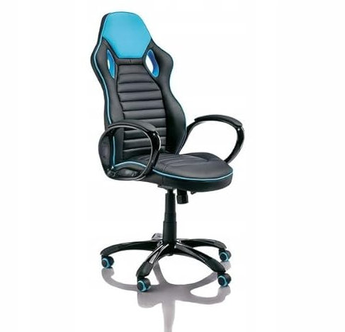 Totò Piccinni Sedia GAMING Ergonomica Reclinabile Girevole con cuscini in similpelle con rotelle e poggiatesta (Nero/Azzuro)