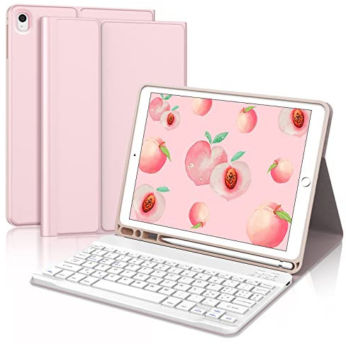 KVAGO Custodia Tastiera Italiano per iPad 10,2 9a/8a/7a Generazione,Tastiera per iPad 10,2 2021/2020/2019/iPad Air 3/iPad Pro 10,5, Tastiera Bluetooth Wireless Staccabile Magnetica, Rosa Chiaro