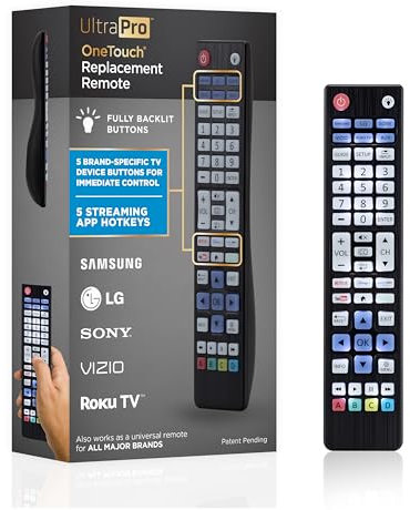 UltraPro Backlit One Touch Instant Pairing Replacement Remote Pre-Programmed for Samsung, Sony, LG, Vizio, Roku TV 2 Device 80830, Black