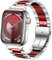 DEALELE Correa compatible con iwatch 42 mm, 44 mm, 45 mm, 46 mm, 49 mm, acero inoxidable sólido, correa de repuesto para Apple Watch Series 10/9/8/7/6/5/4/3/SE/Ultra para mujer y hombre, plata/rojo