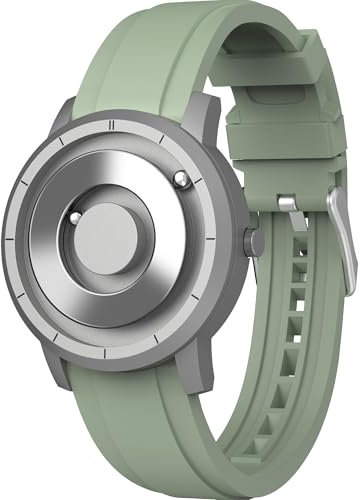 EUTOUR Magnetische Uhren für Männer 5AM 40MM Specular Dial Quarz Magnet Uhren mit Kugellagern und Silikon Uhrenarmbänder Einzigartige Männer Handgelenk Analog Uhr Grün