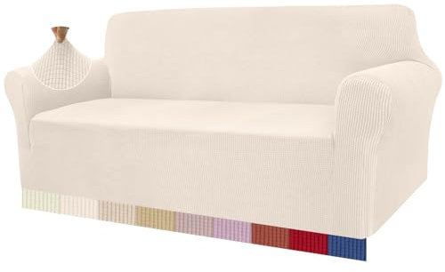 Granbest High Stretch Sofabezug Moderne Sofaüberwurf Jacquard Elastische Sofahusse für Wohnzimmer Protector für Hunde Haustiere (3 Sitzer, Hellbeige)