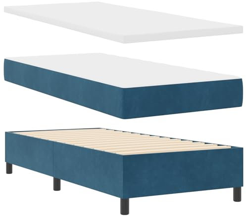 vidaXL Boxspringbett mit Veloursmatratze & Bank Dunkelblau 90X200 cm | Stylisches geometrisches Design | Einfache Montagewerkzeuge inklusive | Schaummatratze für luxuriöse Schlafzimmermöbel